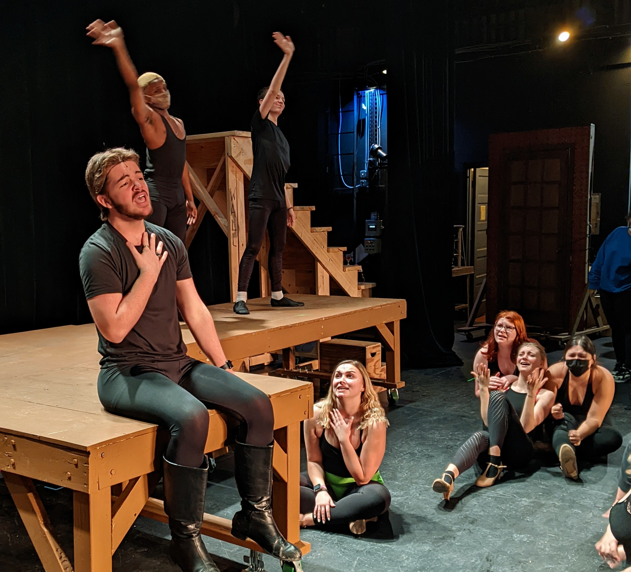 Everyone's heart is a flutter for Shakespeare (Caleb Baer) in Will Power. In rehearsal at The Maryland Theatre. Photo: Nicole Ruark