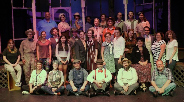 The cast, creative team, and band of BRIGHT STAR at Olathe Civic Theatre Association. 2019. Photo by Shelly Stewart Banks.