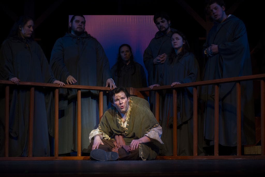 Quasimodo (Jarrod Monk) decides to be a hero in Music Theatre of Denton's production of 