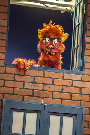 Trekkie Monster in his window.