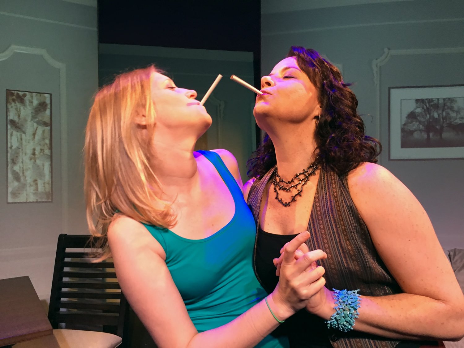 (L to R:)Rebecca Lincoln and Andrea Gwynnel Morgan in scene from World Premiere of GOD and SEX. Photo by Cydne Moore