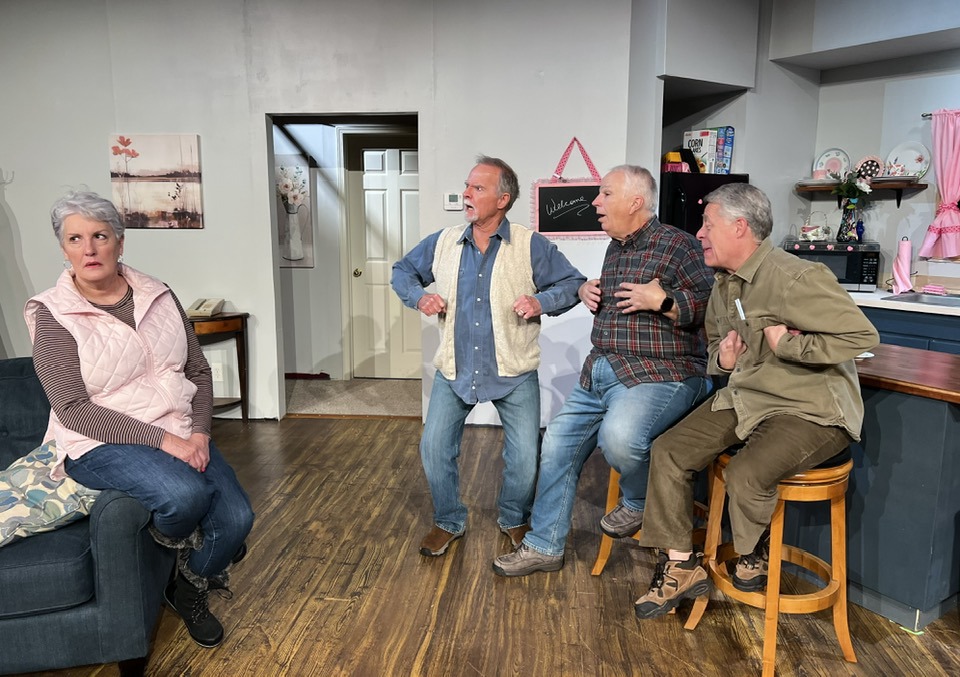 The guys taunt their friend?s wife in BEER FOR BREAKFAST! Pictured L to R: Jean Wellfare, Rob May, Chris Crane, and Kevin Wellfare The guys taunt their friend?s wife in BEER FOR BREAKFAST! Pictured L to R: Jean Wellfare, Rob May, Chris Crane, and Kevin Wellfare