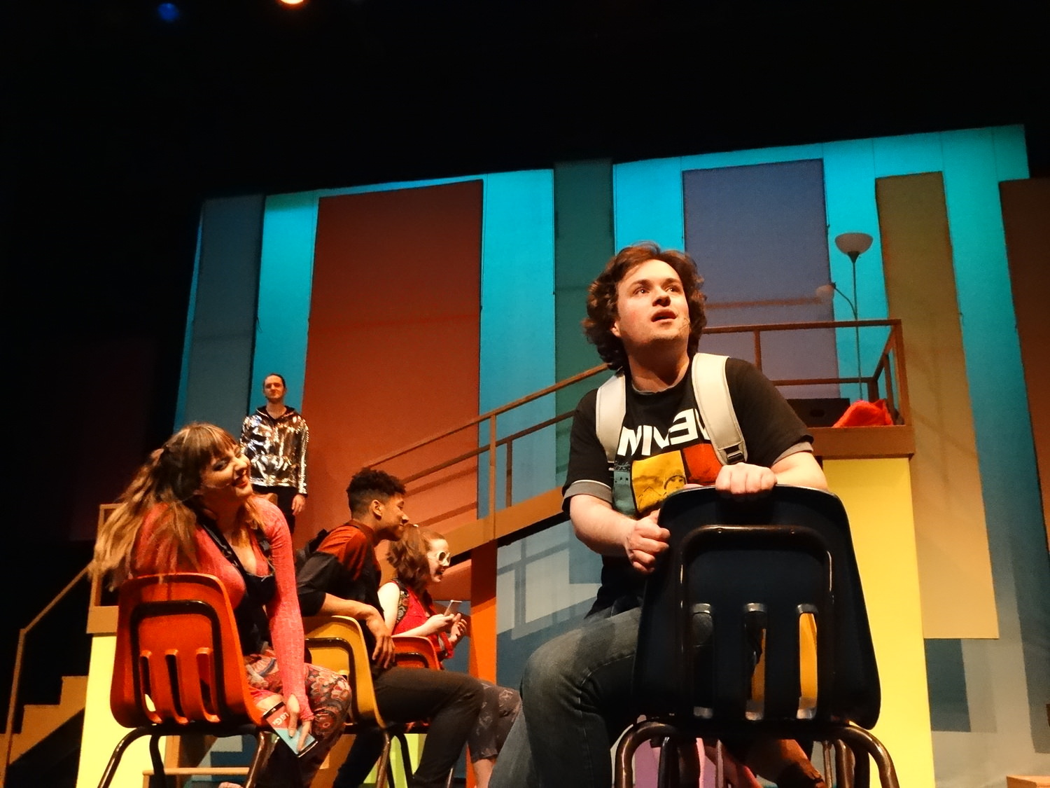 Jeremy Heere (Maxwell Emmett Ward) and cast in Minneapolis Musical Theatre's Be More Chill. 1