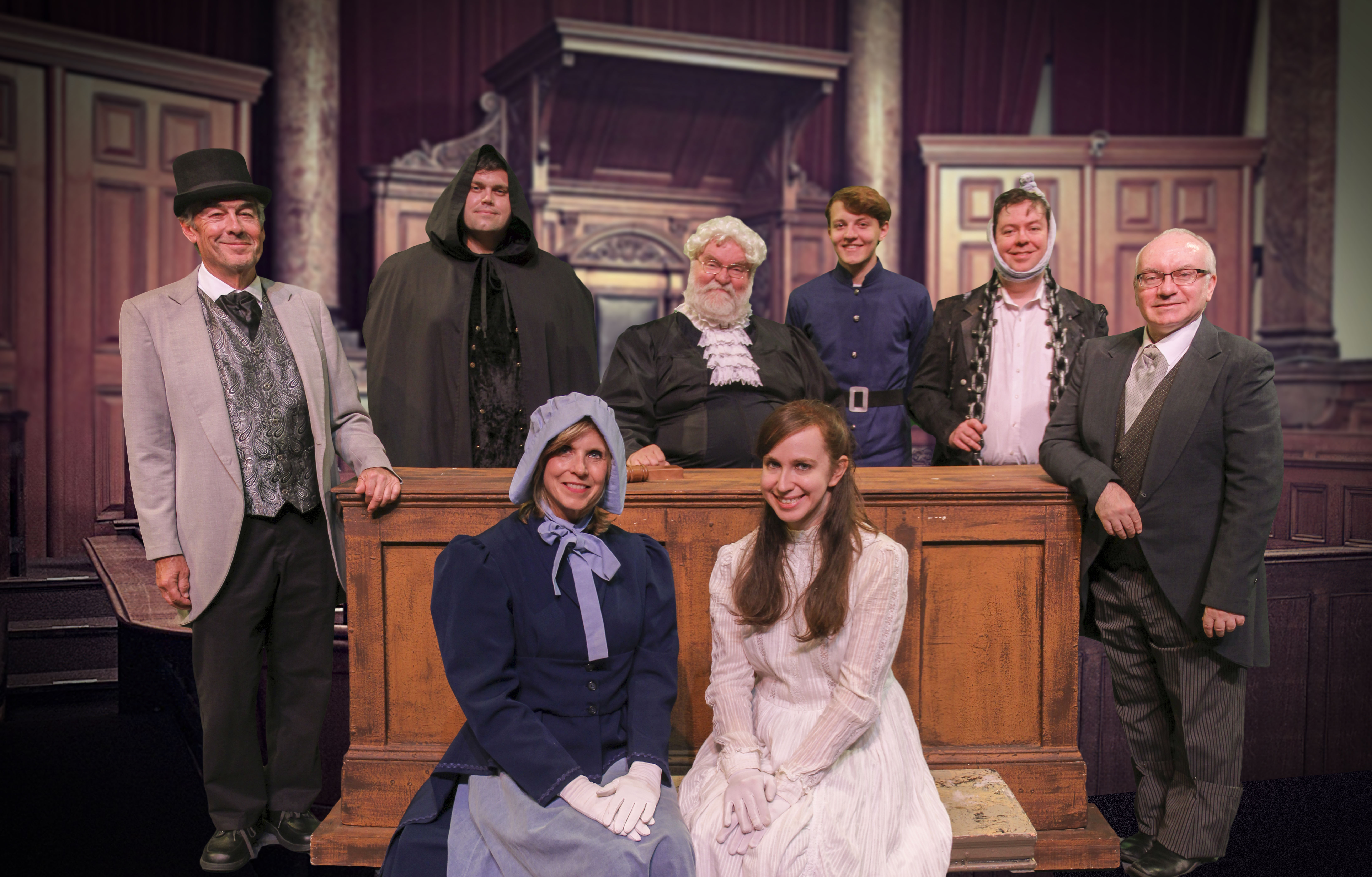 Our wonderful cast: (L-R, standing) Michael Gilbert as Scrooge, Pat Rounds as Fred/Christmas Future, Tom Bessellieu as The Judge, Sean Robbins as Mr. Connelly, the bailiff, Marc Suznovich as Marley/Bob Cratchit and Chris Arena as Solomon Rothschild! (L-R, seated) Laura Dalston as Mrs. Cratchit,/Sara Wainwright,/Mrs. Dilber/Translator and Angela Robb as Fan/Belle/Christmas Past. http://www.kelseytheatre.org for tickets!
Photo Credit: John Maurer