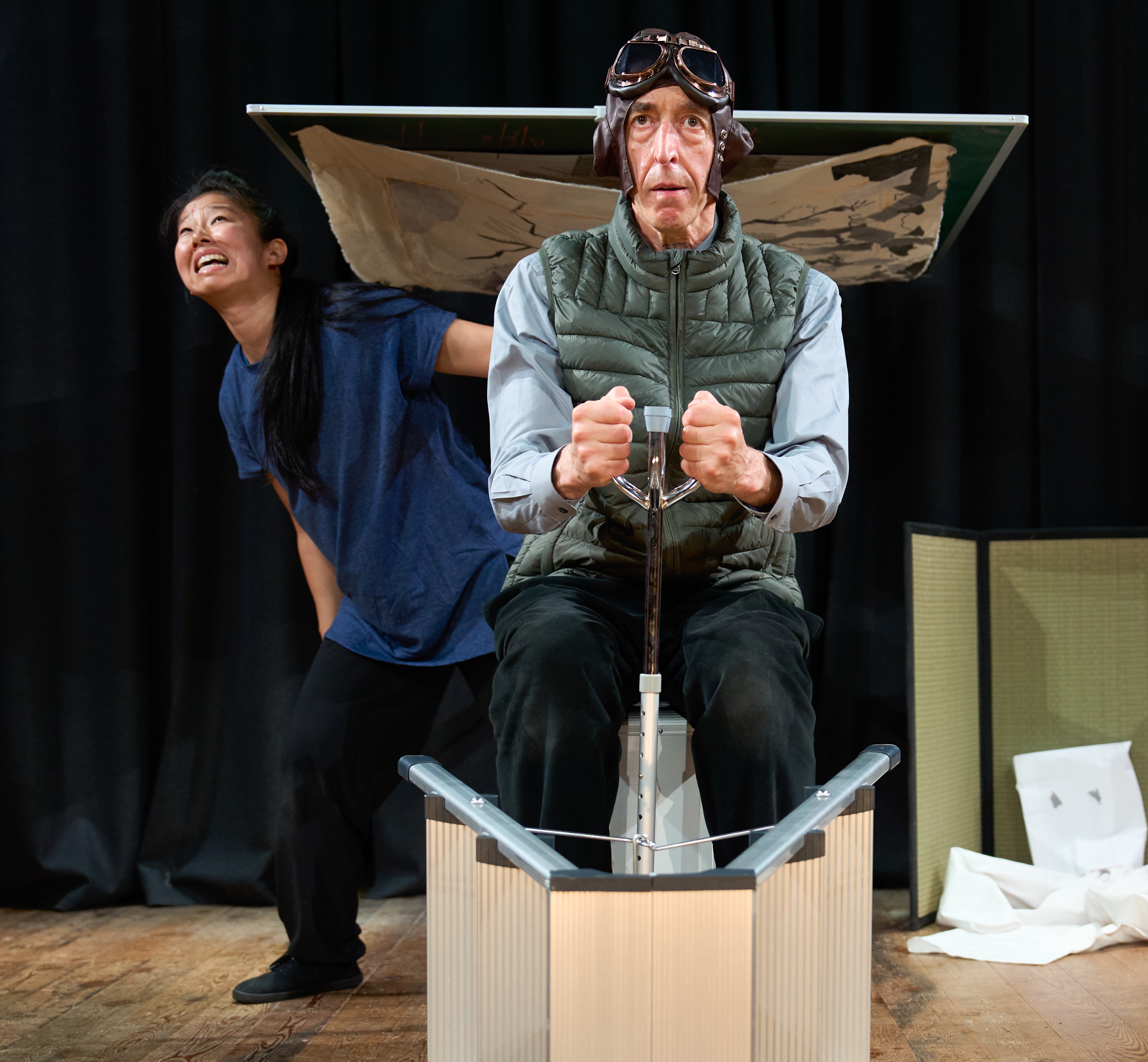 Michael Mears as Paul Tibbets and Emiko Ishii as The Woman - not long till the bomb drops. Photographer: Simon Richardson.