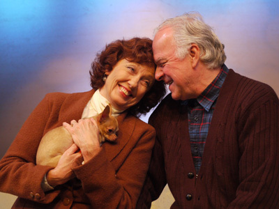 Louisa Flaningam, PJ Benjamin and Charlie the dog in The Last Romance by Joe DiPietro at The Public Theatre.