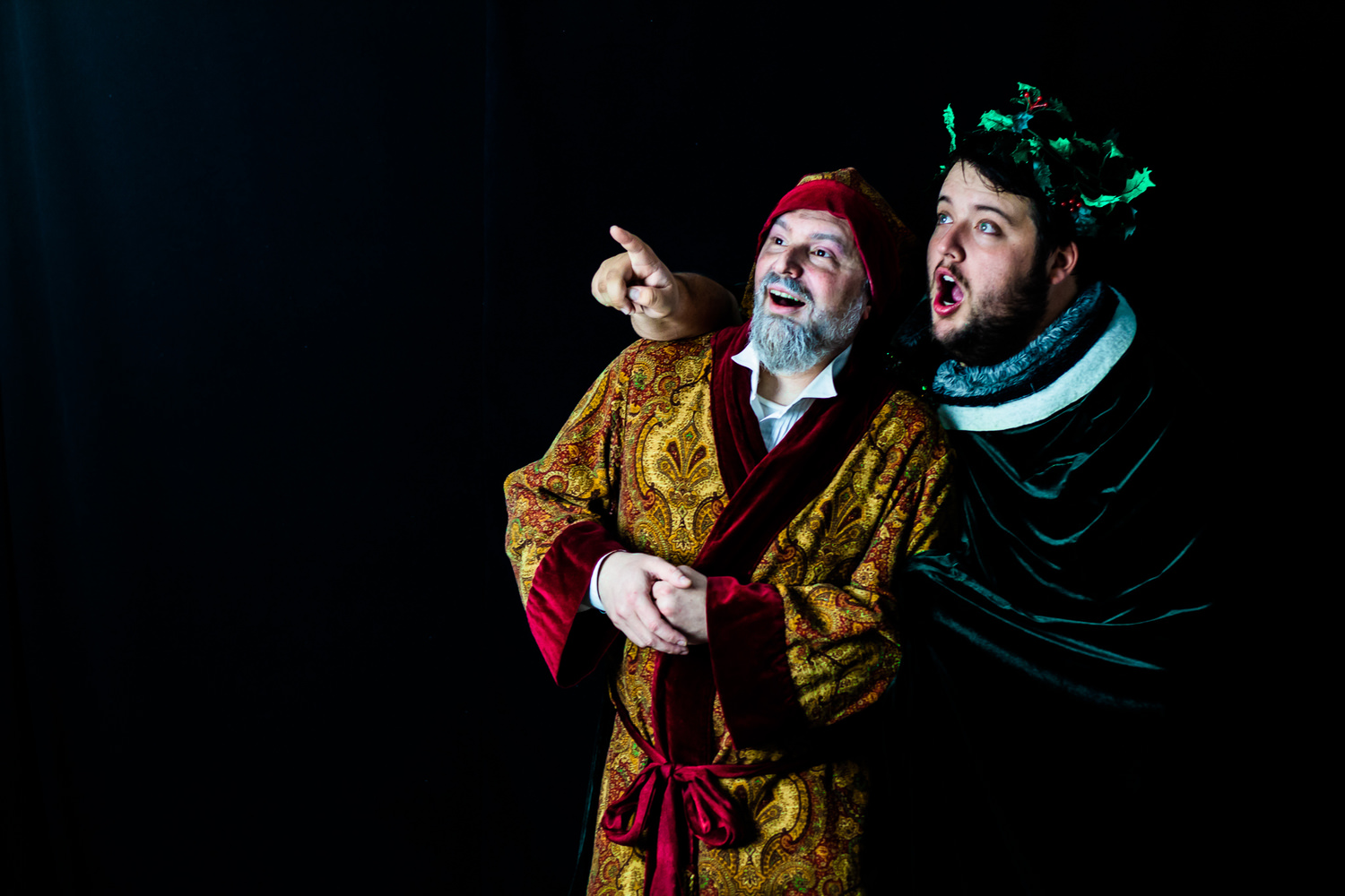 Darrell Meek as Scrooge and Scott Bagwill as The Ghost of Christmas Present. Photo courtesy of Lauren Cibene