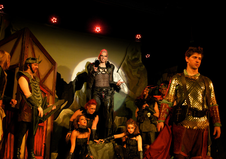 The Dark King Lothario (Greg Bowen) looms over our hero Benedon (Christopher Krysztofiak).
Photo by Heather Keating 1