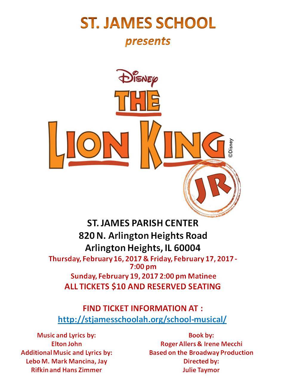 The picture lists performance dates, venue address and where to buy tickets on line.  