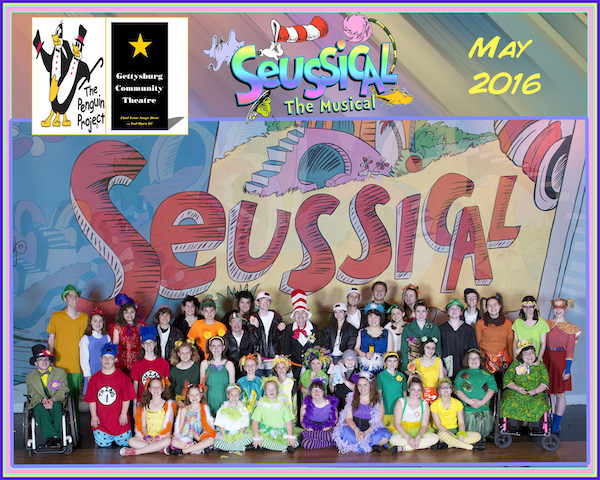 50 youth cast and crew with and without special needs from 12 different school districts in Seussical the musical Jr. A Penguin Project of Gettysburg Community Theatre. Our penguins may not be able to fly but their spirits soar on stage through the joy of theatre arts. Photo courtesy Cindie Leer. 1