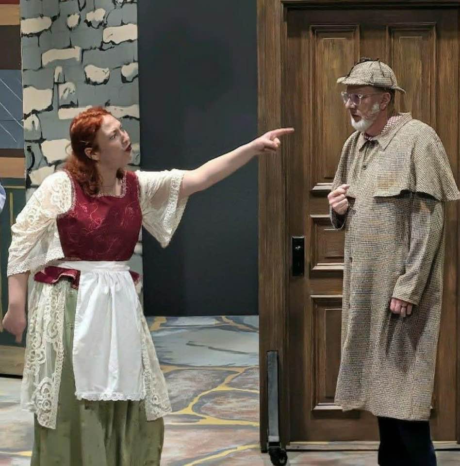 Here are Hilda and Sherlock (Loryn Mac and Tim Jolly) in rehearsals for KEN LUDWIG?S MORIARTY which will play Feb 27-Mar 15 at Carpenter Square!