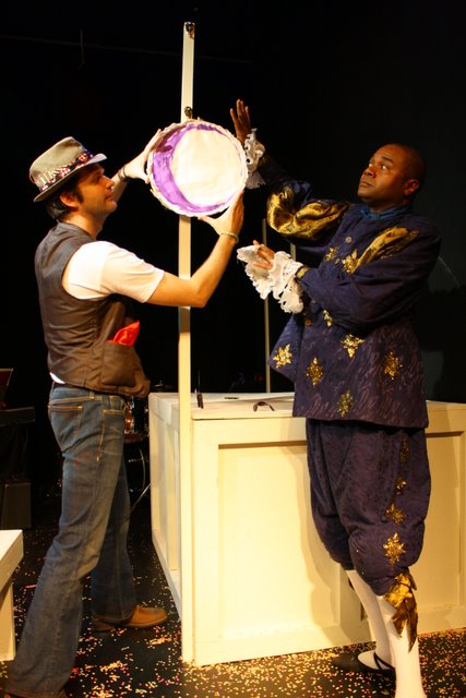 THE RISING OF THE MOON!: Christopher Karbo as El Gallo and Darryl Maximilian Robinson as the old Shakespearean actor Henry Albertson put The Moon in its proper place in a scene from the 2010 Tribe Productions 50th anniversary revival production of Tom Jones' and Harvey Schmidt's classic, romantic musical 