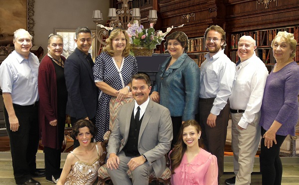 CAST PHOTO CAPTION: The cast! (L-R back row): Barry Leonard as Fred, Deb Lasky as Miss Erikson, Sachin Ahuja as Hugo, Cathy Coryat as Liz, Karena Paleologo as Monica, David Patterson as Roland, Mark E. Evans as Morris, and Ruth Markoe as Lady Saltburn. (L-R front row): Melissa Rittmann as Joanna,, Tim Rerucha as Garry and Jessa Bedser as Daphne.