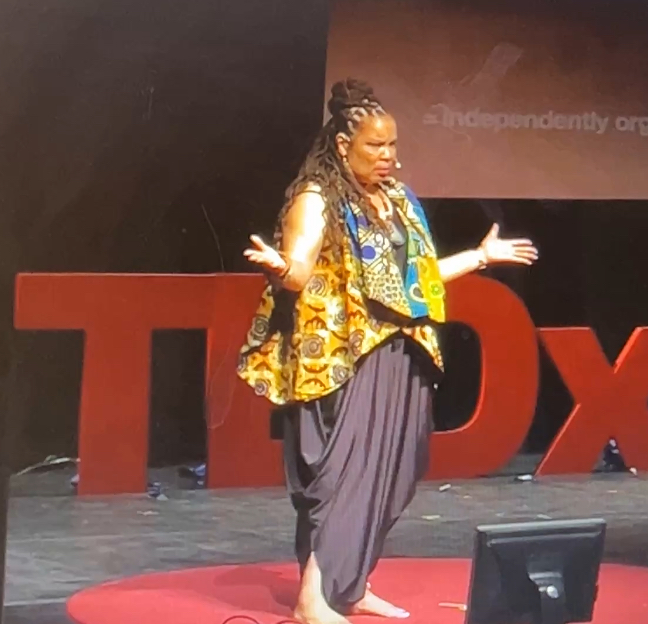 Ramona King performing one of her classic storytelling events at the Ted Talks Albuquerque convention.