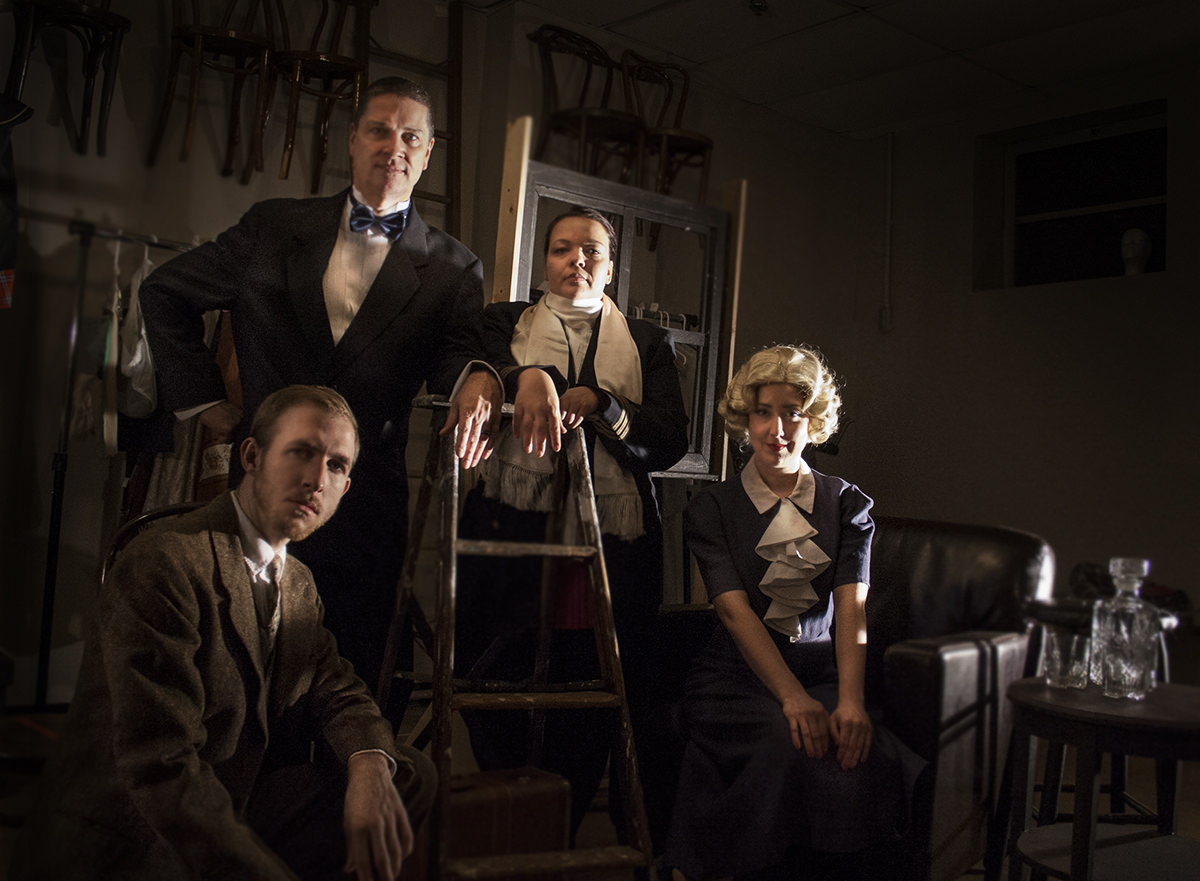 The Cast of The Collaborative Theatre's production of The 39 Steps at Fells Point Corner Theater. photo by Kel Millionie 1