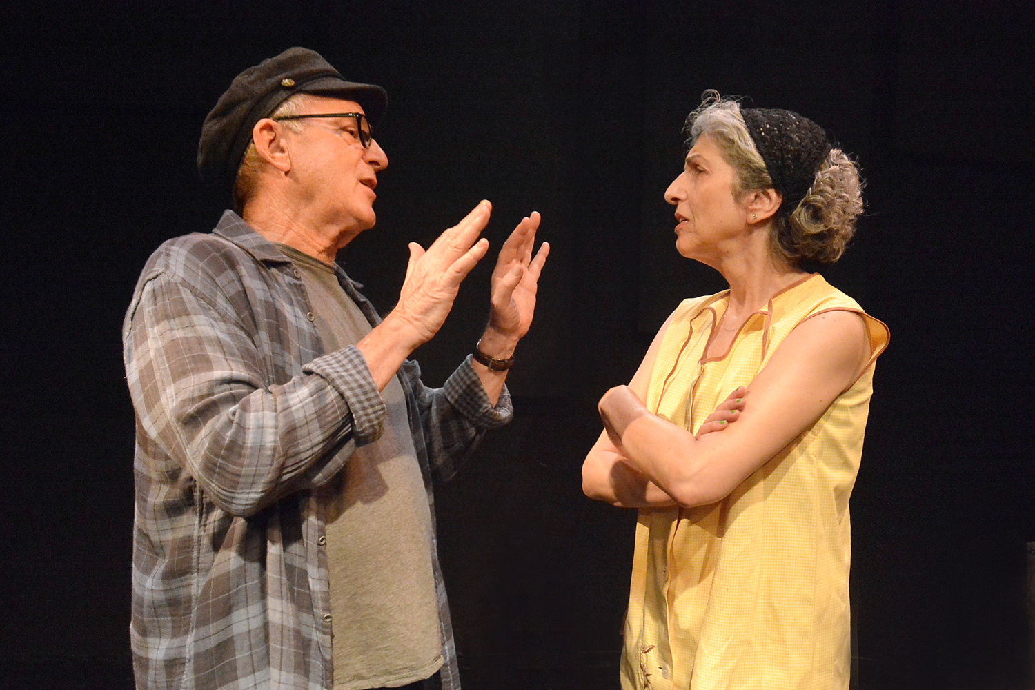 John Pleshette and Cathy Ladman rehearse a scene from 