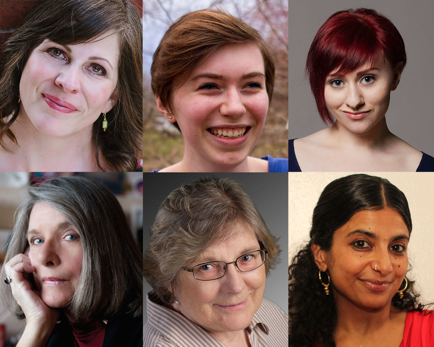 A collage photo of all our playwrights! Featuring Callie Kimball, Eileen Campbell, Caity-Shea Violette, Janet Burroway, Kristen Ebsen and Riti Sachdeva. 1