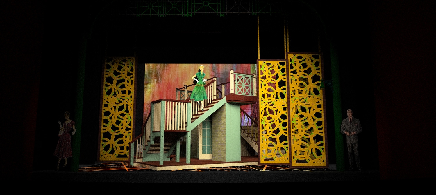 One view of the revolving set and moving panels by Set Designer, Travis A. George 1