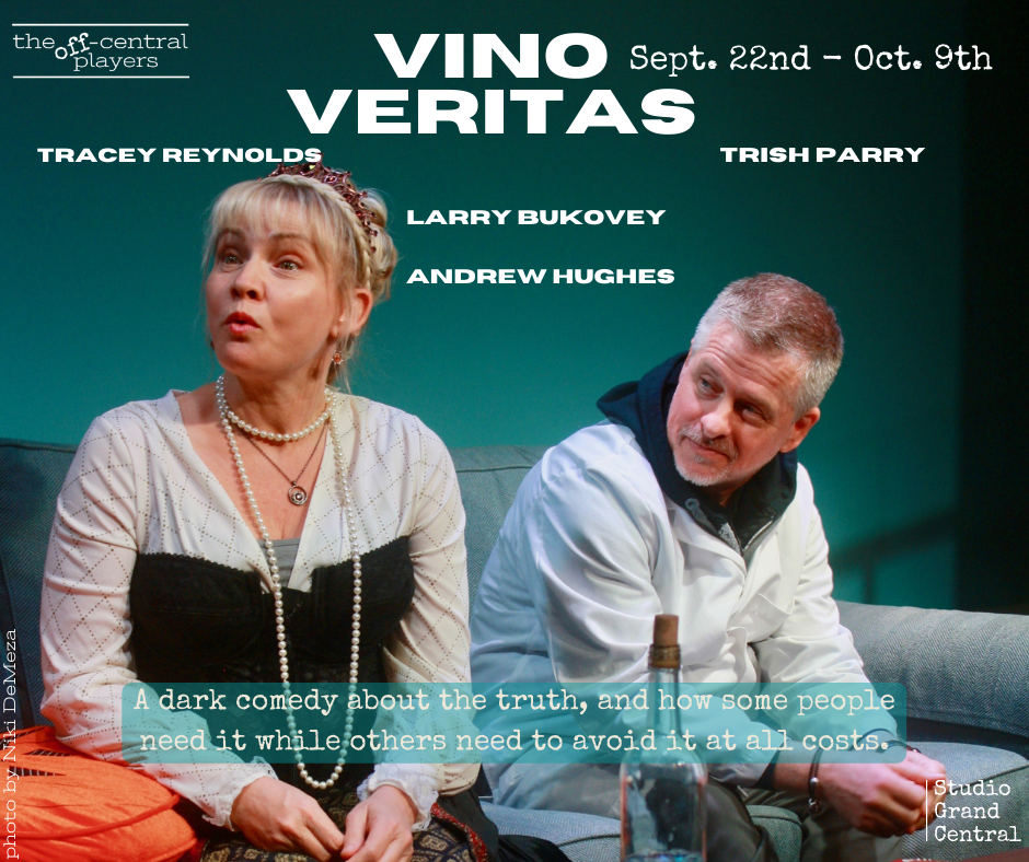  Tracey Reynolds as Claire and Larry Bukovey as Ridley in Vino Veritas: An explosive cocktail of spirits mixed with honesty leads to wild accusations, poignant confessions, and rips the honey-coated lid off Winnie the Pooh.  