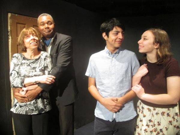 Joined by ( from left ) Casey Krubiner as Winnifred, Joey Trezise as Tony and Lucy Krubiner as Lora, 'Loiter Squad's Drake, Darryl Maximilian Robinson ( center-left ) appeared as the debonair and aging leading man Ernest in Tad Mosel's classic one-act of life in The Theatre 'Impromptu' as part of an evening of short works entitled 'Just 4 Fun' at North Hollywood's Lincoln Stegman Theatre for which Darryl Maximilian Robinson won a 2015 / 2016 Los Angeles Elate Season Ticket Holder Award nomination for Best Actor. Photo courtesy of Elate.