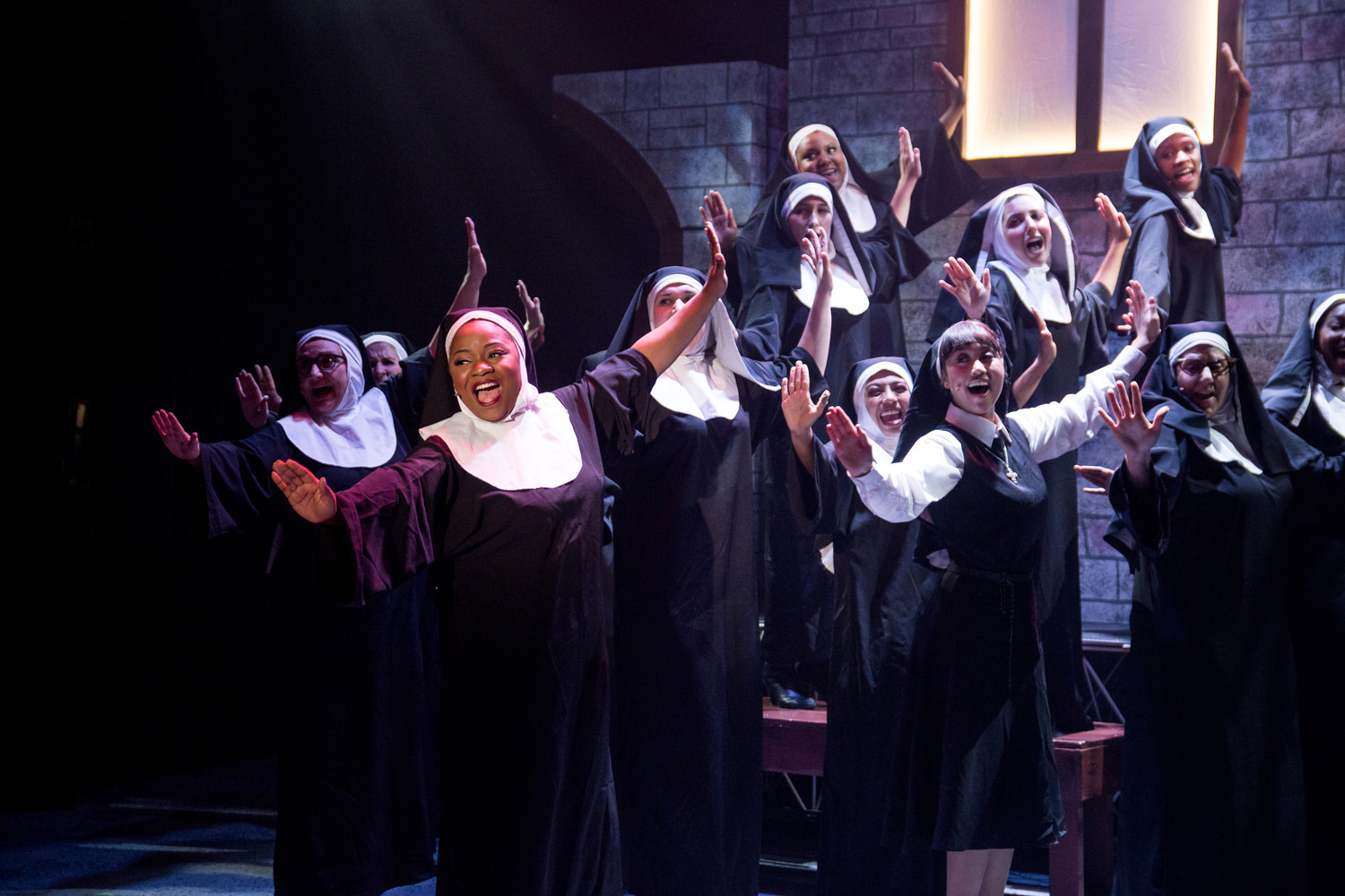 Sister Mary Clarence (Elizabeth Adabale - left) and company in SISTER ACT THE MUSICAL at the Simi Valley Cultural Arts Center through February 18. For ticket information: www.simi-arts.org or (805) 583-7900.