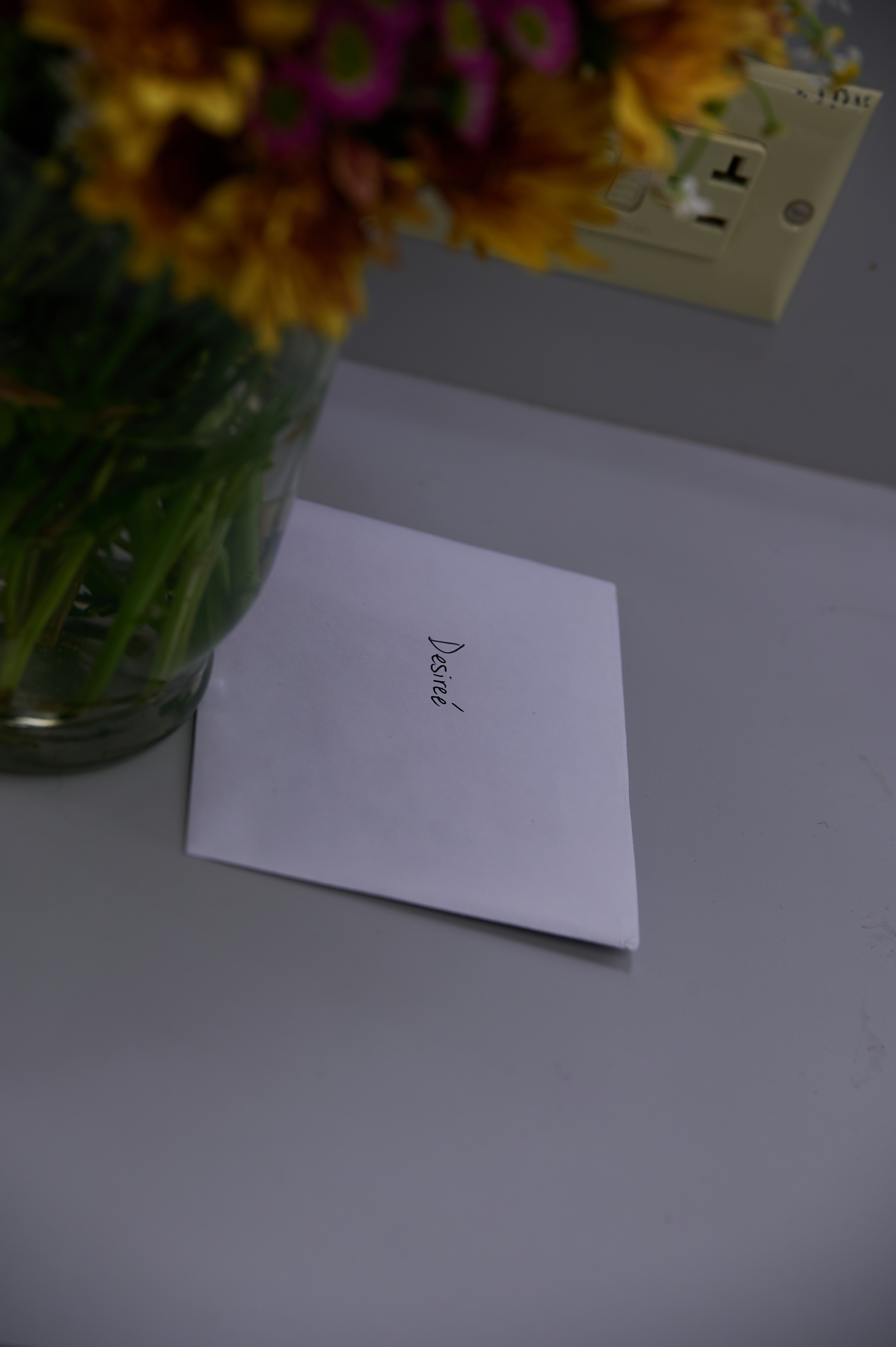 Flowers and a handwritten note addressed to Desiree Parker before the show, marking the debut of her first written play, Miles of Grace, at the Herberger Theater Center, a highly respected performing 