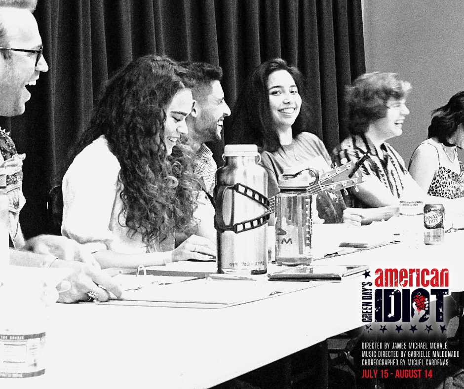 Eric Dobson, Dagmar Marshall-Michelson, Jared Machado, Erika Mireya Cruz, and Christopher Diem during the first read-through of 