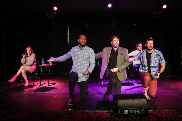 From left: Emily Sanders as Beth, Kerrington Shorter as Steve, Ethan Mathias as Danny Sharp, Josh Brown as Brad, and Ryan Powell as Todd in the 2019 IndyFringe Festival Production of Make Me A Match. 