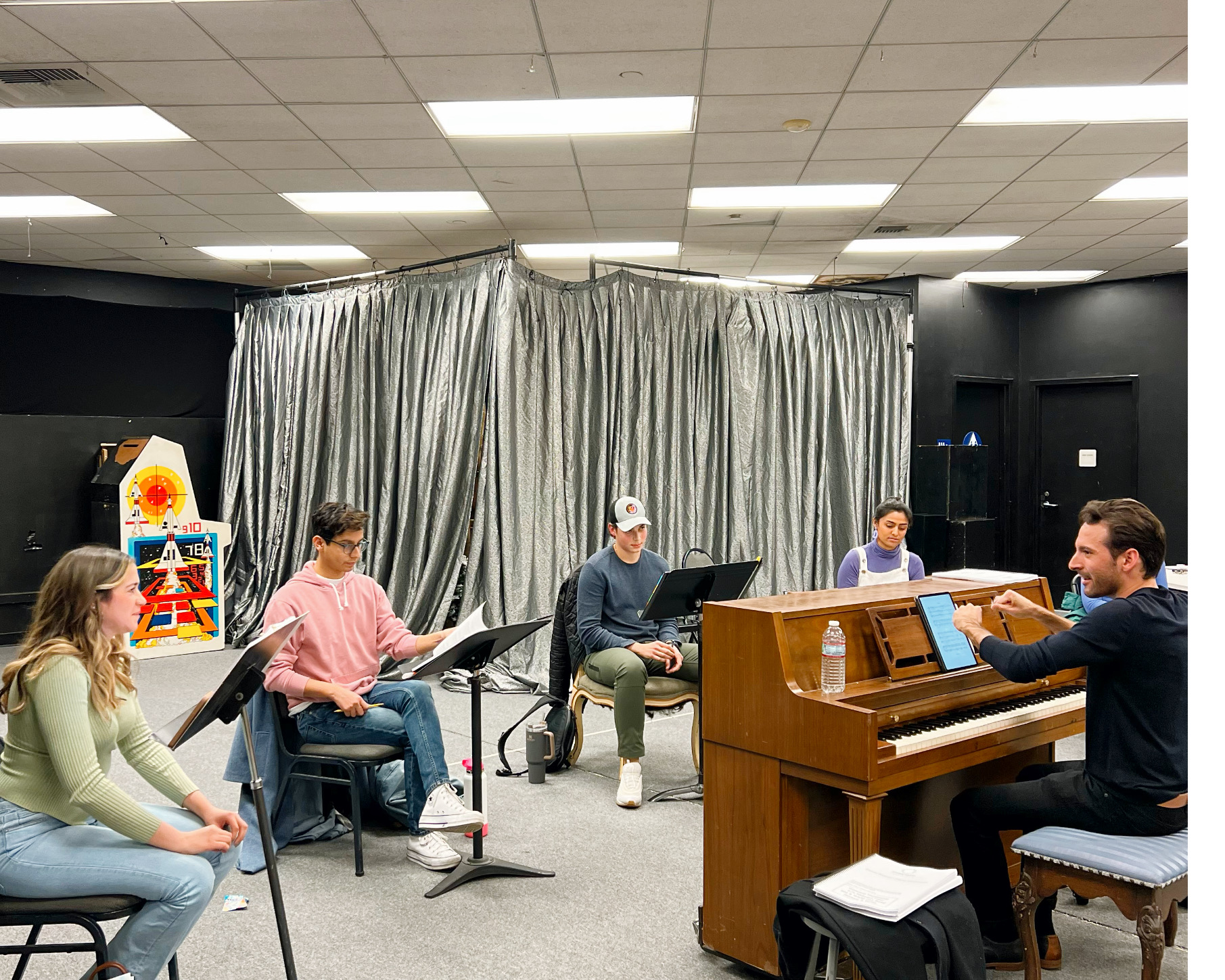 Music rehearsal with the cast of Calvin Berger