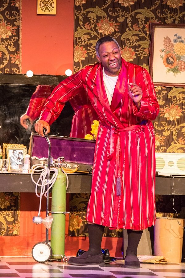 Satchmo in dressing gown - Slim Sanchez stars as Louis Armstrong in Satchmo at the Waldorf