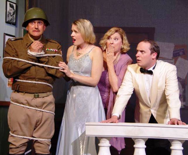 From the author of Lend Me a Tenor and Leading Ladies comes Moon Over Buffalo, a fast-paced farce. This madcap comedy has something for every fan of theater who likes to laugh. Pictured Left to Right Howard (Greg Ruvolo of Lathrup Village), Rosalind (Roz) (Brittany Lauren of Warren), Charlotte Hay (Sue Chekaway of Bloomfield Hills) and Paul (Wyatt Setty of Harrison Township).