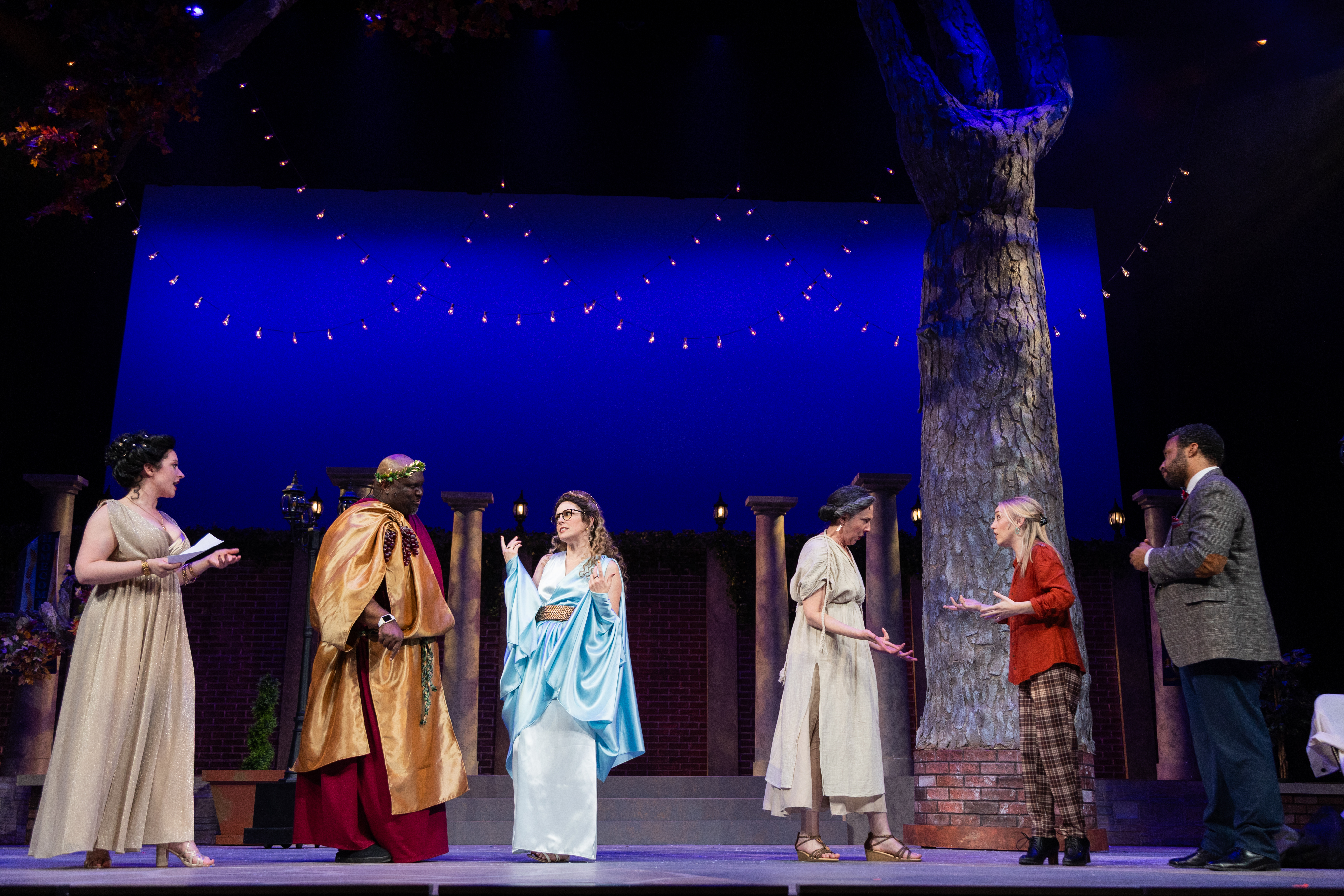 Brooklyn, Rachel Frawley|Dionysus, Brad Raymond*|Thalia, Kate Fahrner*|Dean Marjorie Trickett, Suzanne Roush|Daphne, Alexandra Ficken|Ralph, Christopher Hampton* Photo Credit: Casey Gardner Ford Brooklyn, Rachel Frawley|Dionysus, Brad Raymond*|Thalia, Kate Fahrner*|Dean Marjorie Trickett, Suzanne Roush|Daphne, Alexandra Ficken|Ralph, Christopher Hampton* Photo Credit: Casey Gardner Ford