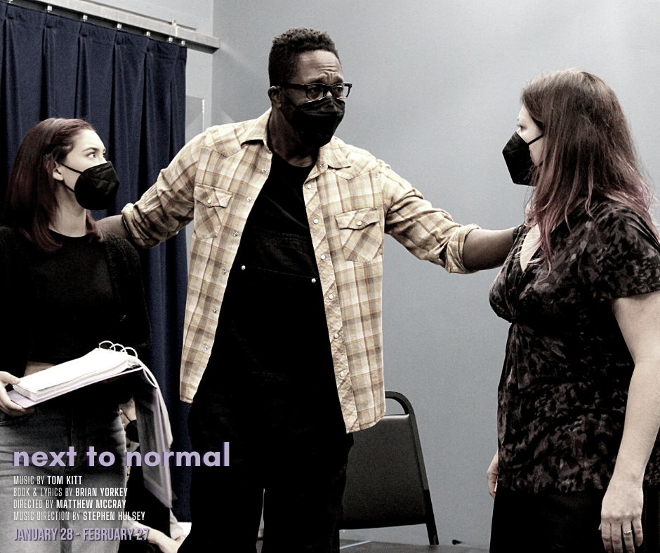 Tym Brown, Jocelyn A. Brown, and Angie Chavez in rehearsal for the Pulitzer prize-winning musical, 