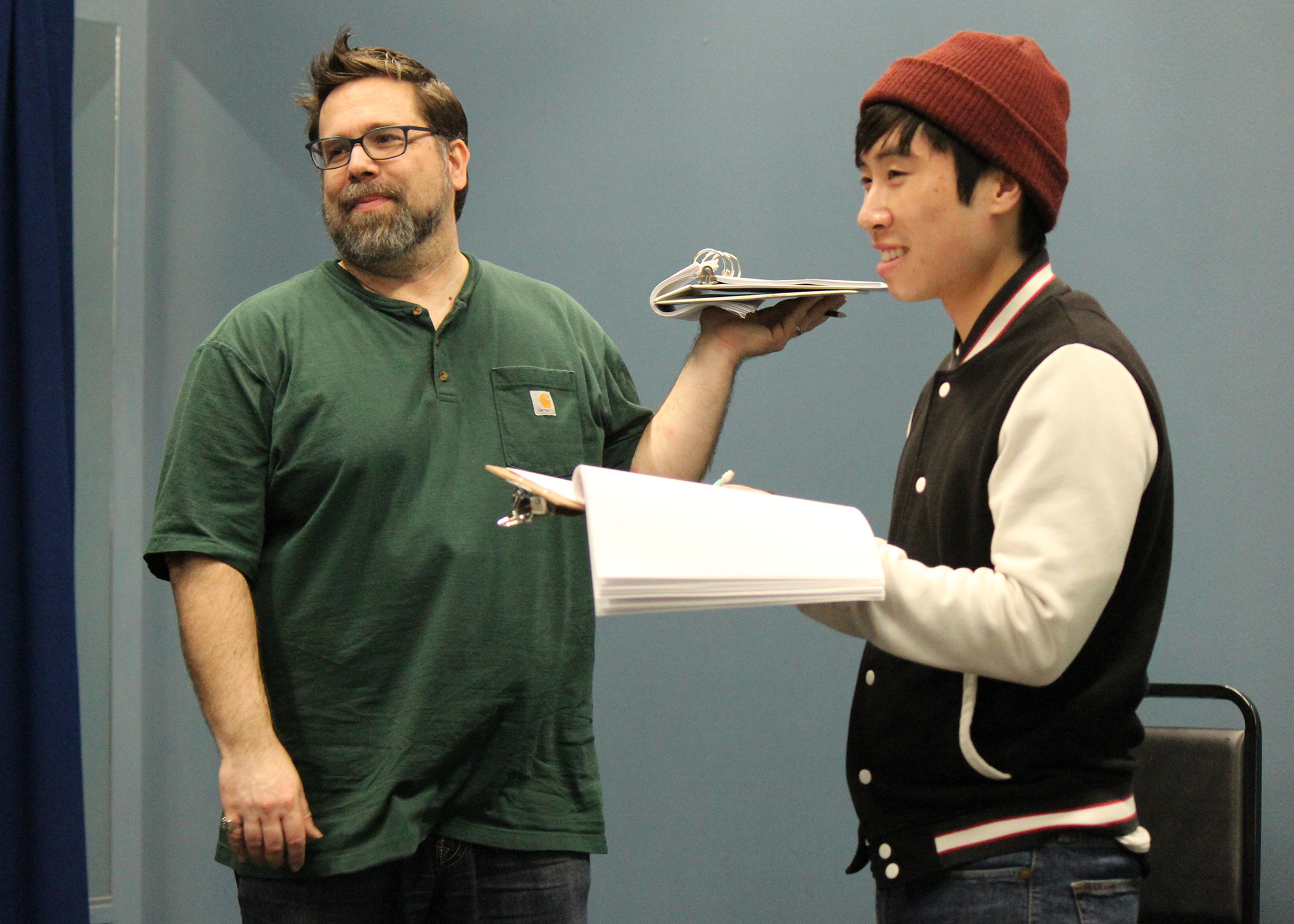Casey Long and Dustin Vuong Nguyen in rehearsals for the rolling world premiere of 