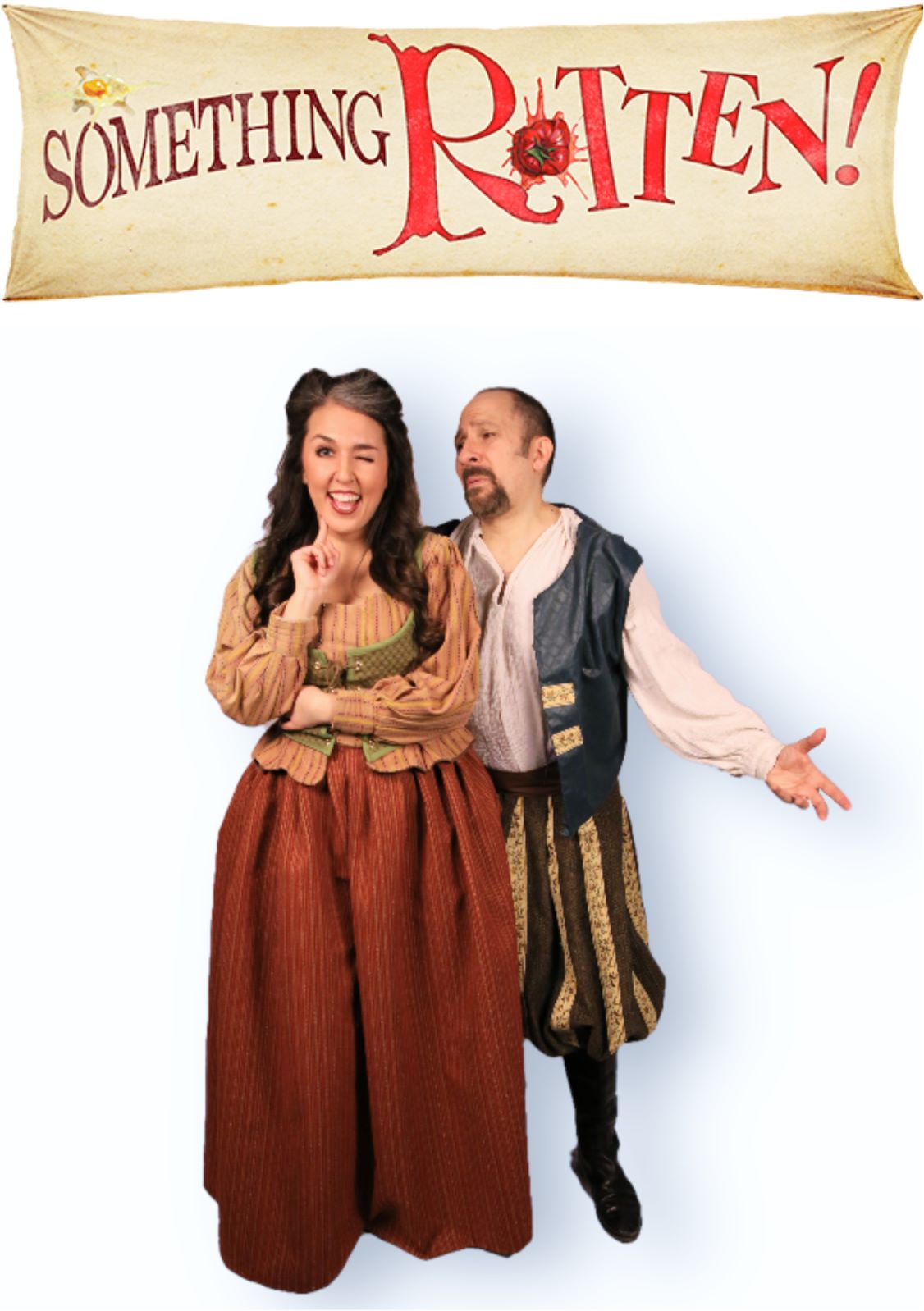 “Something Rotten!” presented by Theatre Nebula featuring (left to right) Rachel Carreras (Bea Bottom) and David Pfenninger (Nick Bottom).