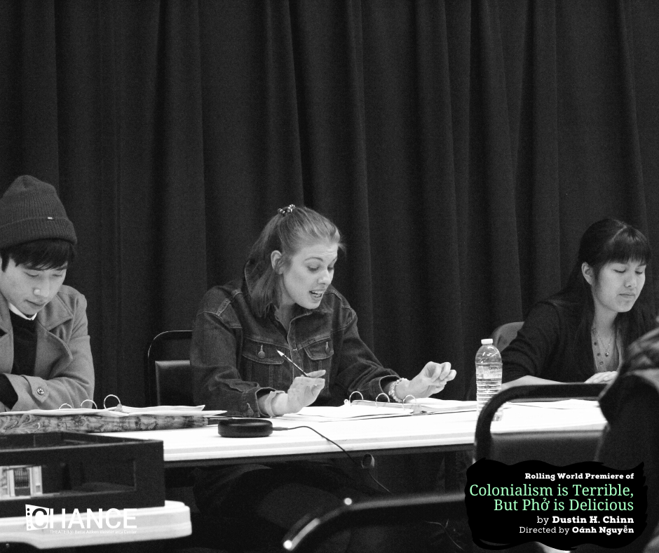 Dustin Vuong Nguyen, Chlow Gay Brewer, and Hannah Mariah at the first read-thru for the rolling world premiere of 