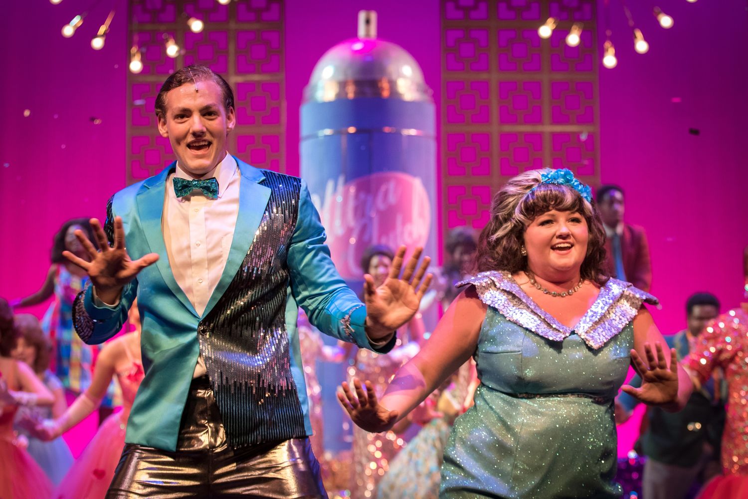 Timothy Marsh (l) as Link Larson and Erica Peninger portrays Stacy Turnblad, the ever-positive voice for social change and dancing her way into popularity, in the Theatre Memphis musical production of Hairspray in the Lohrey Theatre, June 7 ? 30, 2019.