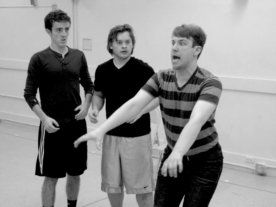 Carter Ellis (Leo), Tom Driscoll (Max) and Jordon Ross Weinhold (Roger) in rehearsals at The Pittsburgh Playhouse.