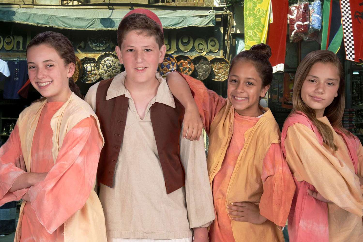 Best friends Babkak (Talia Lawit, Mountain View), Aladdin (Noam Radwin, Palo Alto), Omar (Aanya Tankka, Los Altos), and Kasim (Lola Bacchi, Los Altos) try to keep one step ahead of the guards on the streets of Agrabah in 