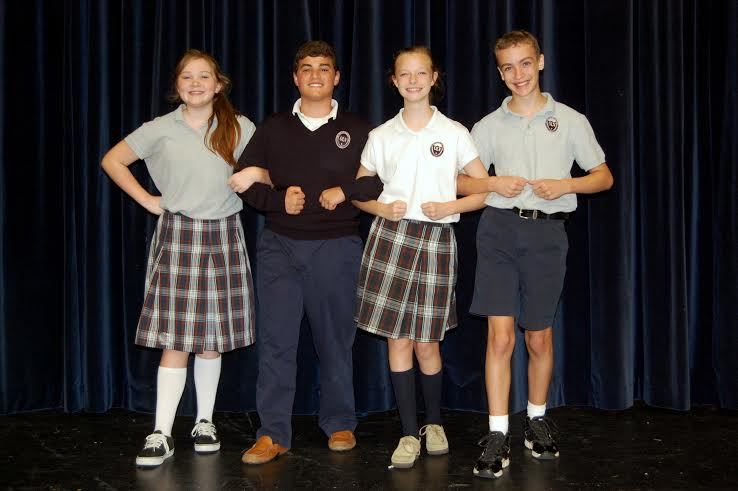 OLV students Olivia Fant, C. J. Romano, Cassie Ambrose, Chandler Norman in rehearsal. 1