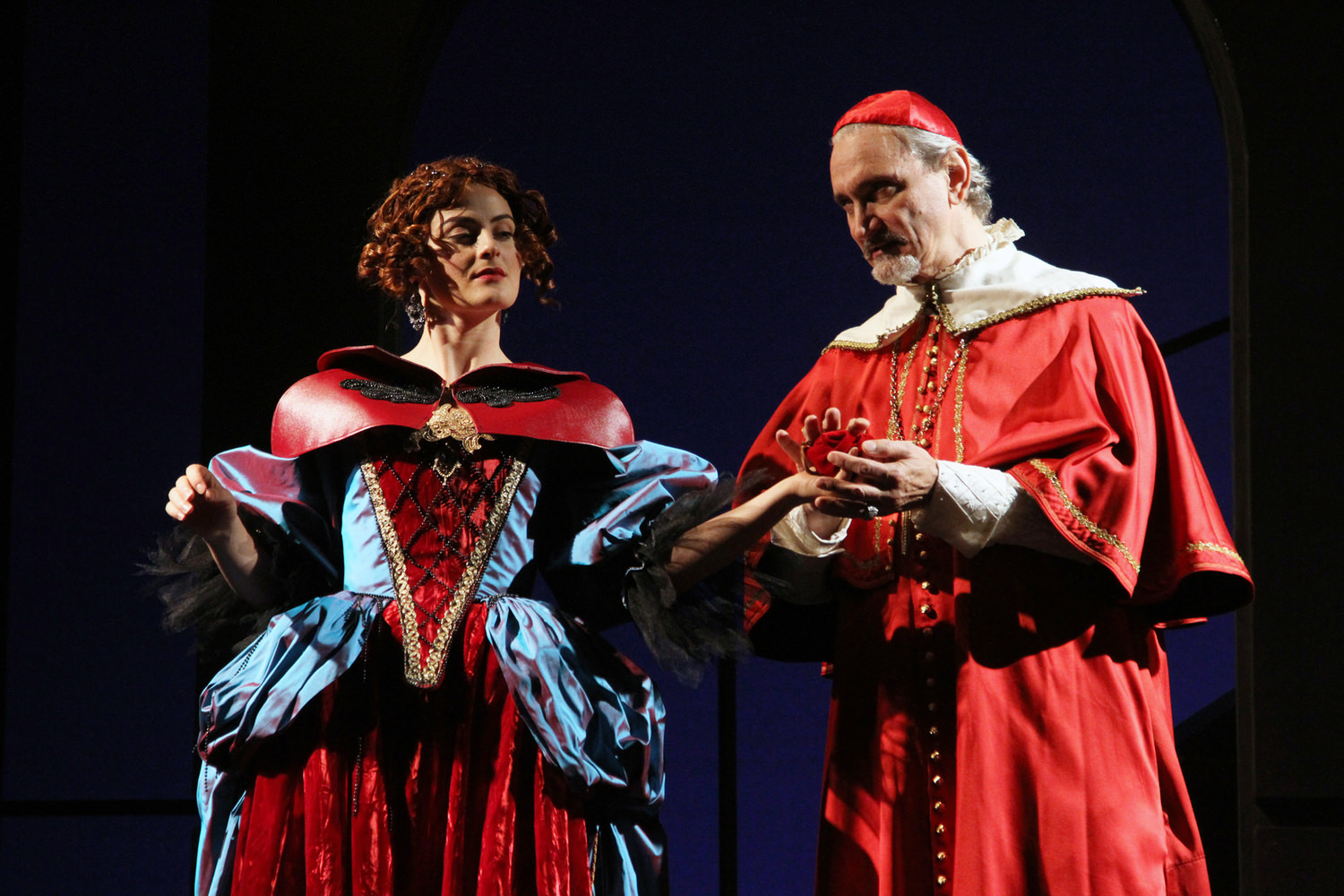 Olivia Saccomanno (Milady, The Countess de Winter) and three-time Obie Award-winning actor Rocco Sisto (Cardinal Richelieu) star in Connecticut Repertory Theatre's The Three Musketeers running November 21 through December 8 at the Harriet S. Jorgensen Theatre in Storrs, CT. 