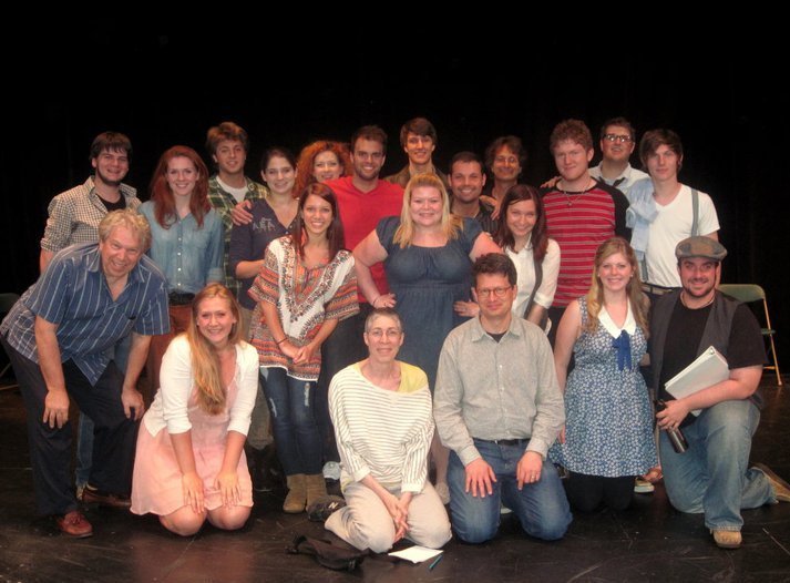 The cast and crew of the 2011 Maymester workshop/staged reading of the new musical "Bigfoot and Other Lost Souls". Most of the cast has stayed the same, although it has shrunk for the actual production. Pictured with Director John Woodson, Writer Adrian Royce, and Composer Mark Hollman.