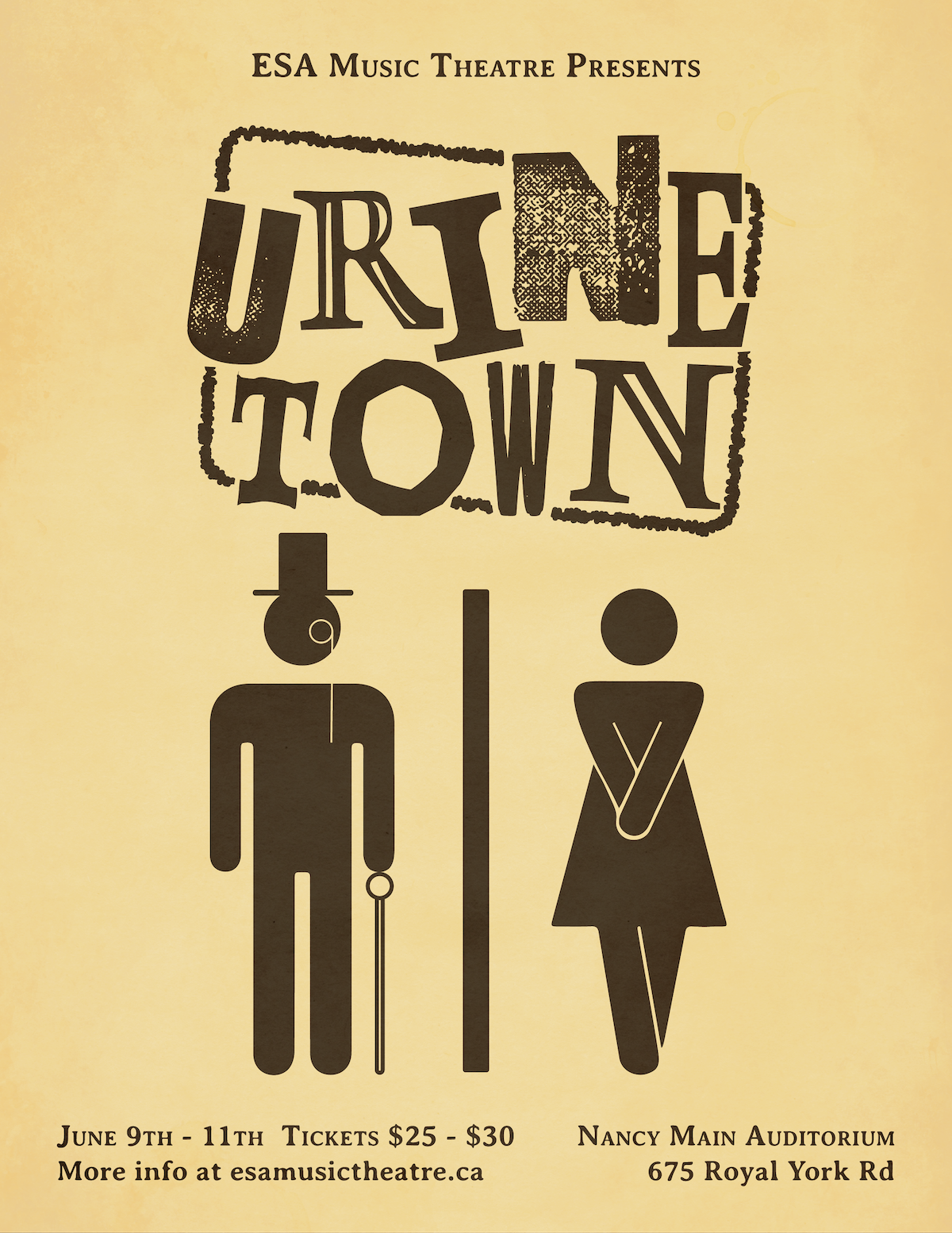 Poster for ESA's 2022 production of Urinetown the Musical