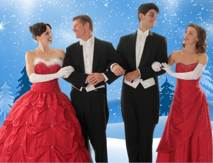 Irving Berlin’s “White Christmas” runs December 7-16 at the Norris Center for the Performing Arts and stars (from the left) Gail Ellen Bennett as Betty Haynes, Brent Schindele as Bob Wallace, David Lamoureux as Phil Davis and Tro Shaw as Judy Haynes.
Photo Credit: Clix Portrait Studios
