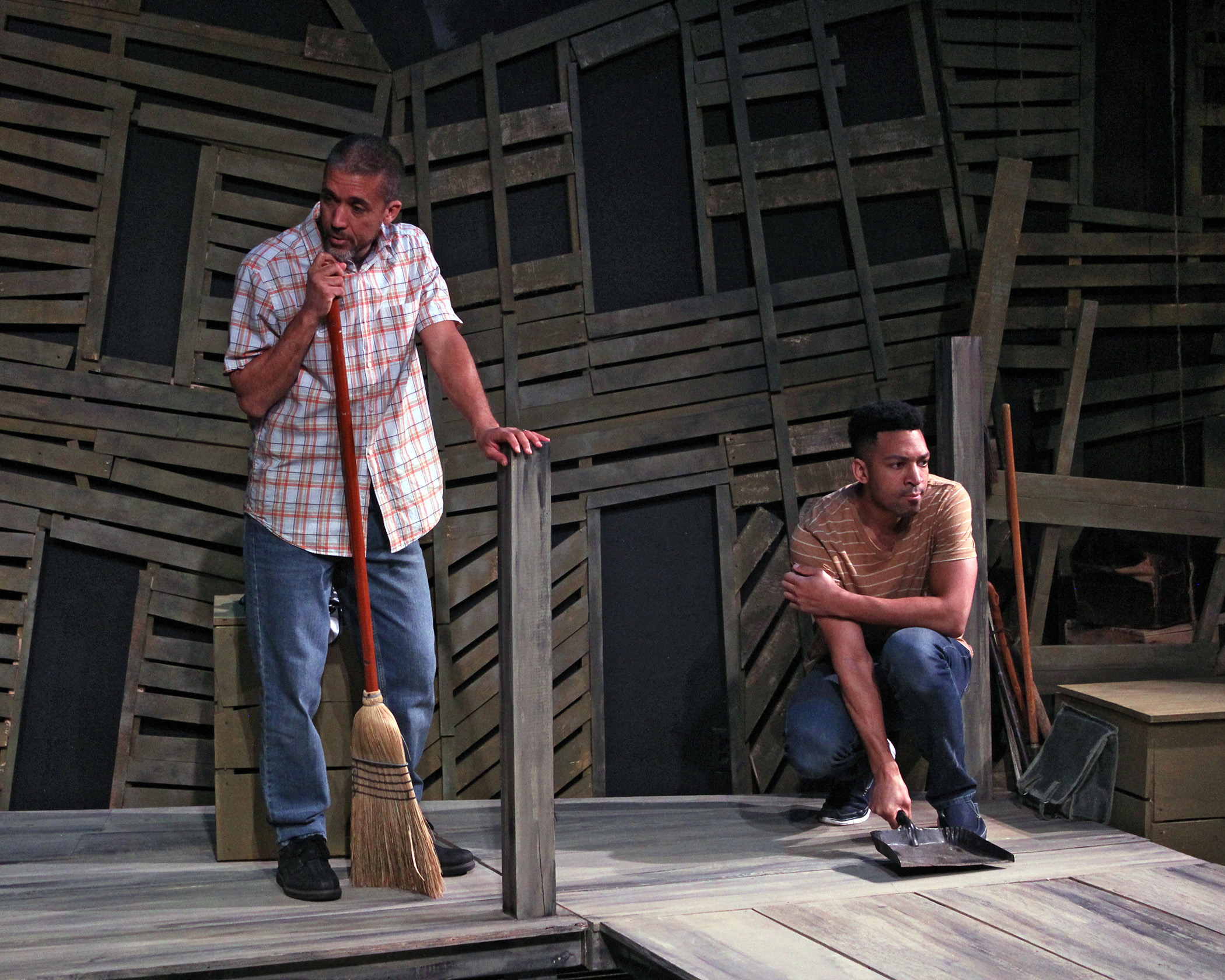 Ezekiel Mitchell V (Scott Norman) and Ezekiel Mitchell VI (Stefon Funderburke) in Williamston Theatre's production of 