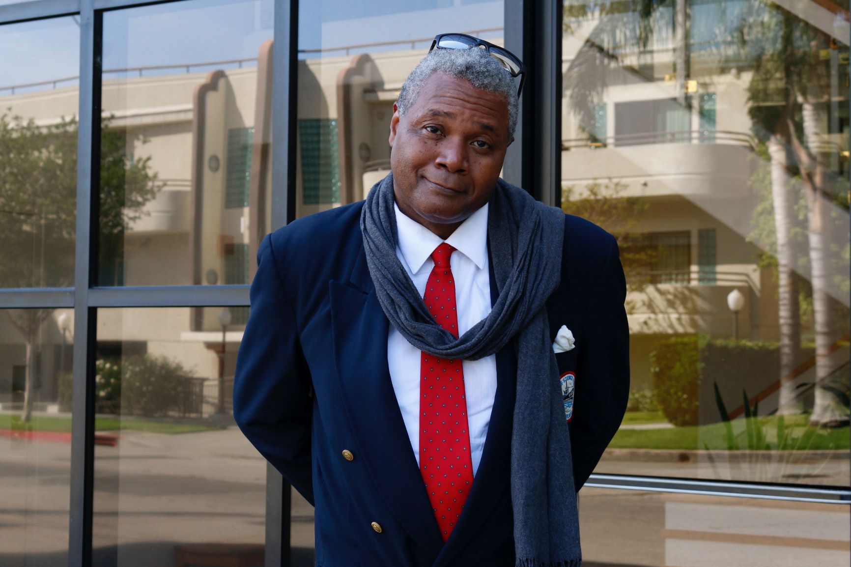 Darryl Maximilian Robinson arrives before the ground floor entrance of UBNGO radio and television studio in Burbank CA. in preparation for his 4th appearance on the internet performing arts program 'The Actor's Choice' hosted by long-time journalist and entertainment reporter Ron Brewington. Photo by J. L. Watt.