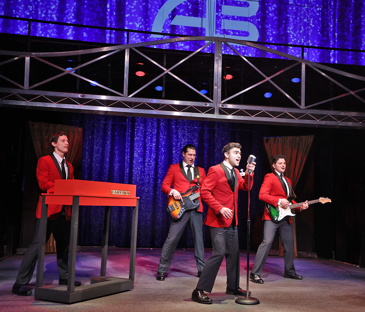  The Four Seasons perform Sherry on American Bandstand in Jersey Boys, now on stage at Beef & Boards Dinner Theatre.