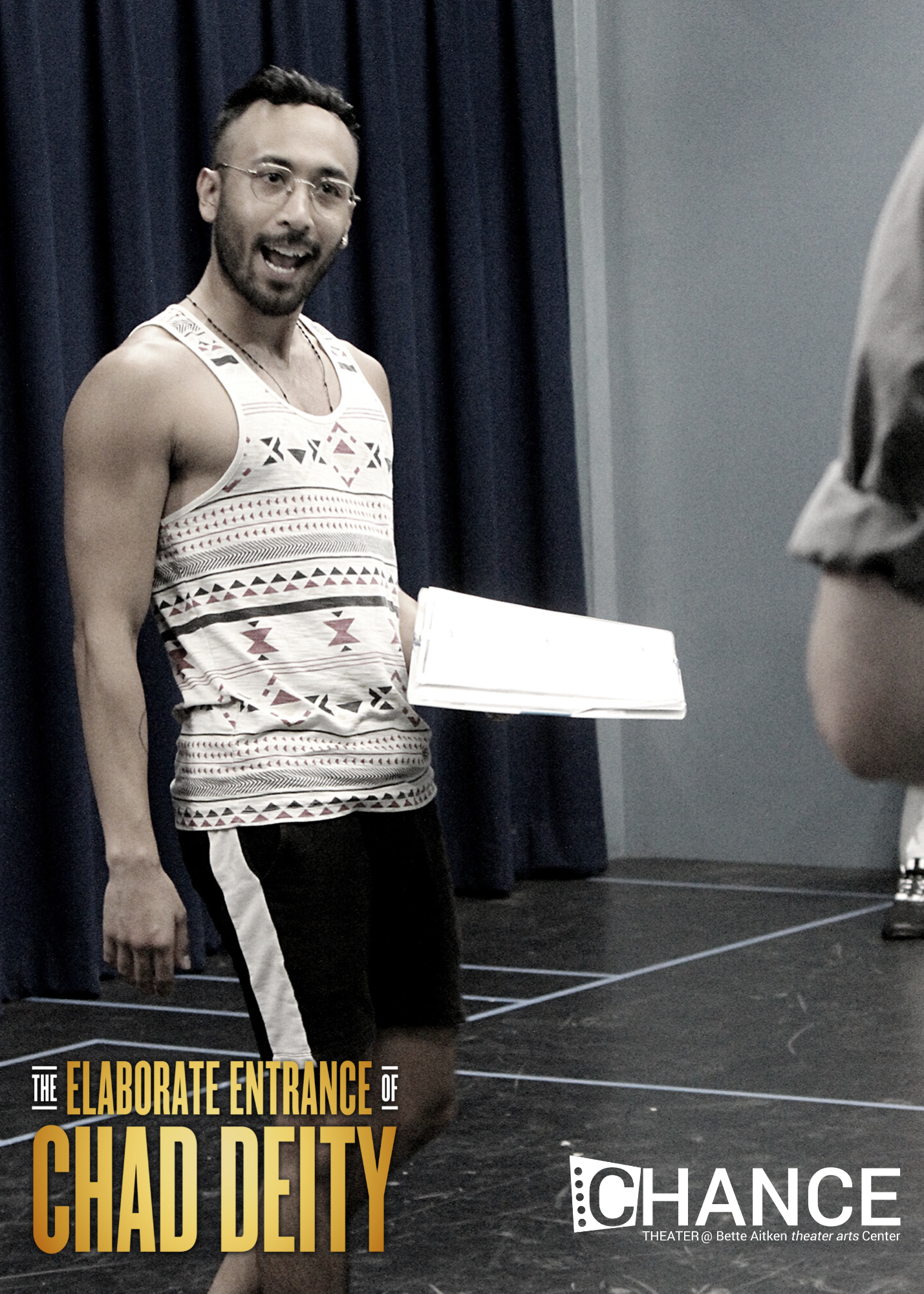 RJ Navarra Balde II as Vigneshwar Paduar in rehearsals for the OC premier of Kristoffer Diaz's Pulitzer Prize Finalist play, 