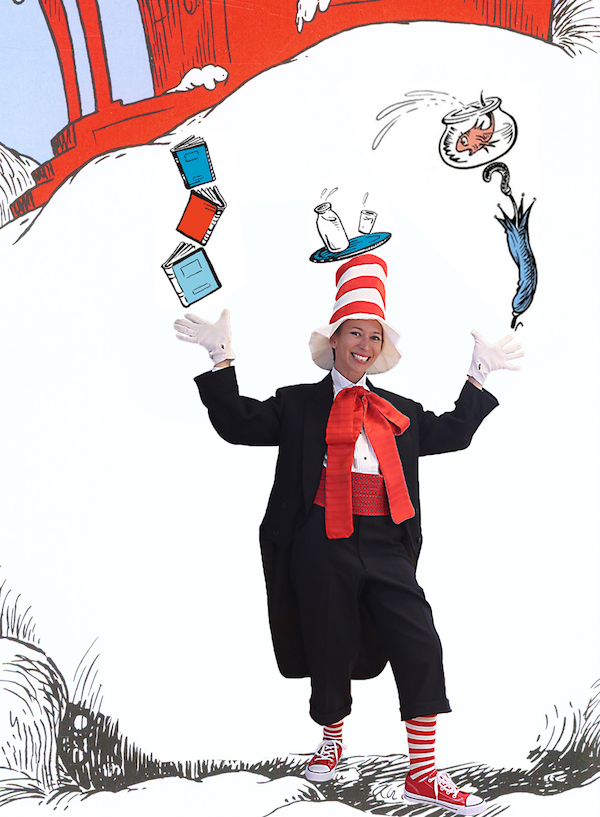 The Cat in the Hat (Rebecca Singer) invites you to Seussical the musical at the Waterville Opera House!