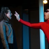 Shaina Schrooten (Annabelle) and Adam Zaininger (Sun) in Organic Theater’s production of Tiresias Was A Weatherman, directed by Josh Anderson, associate director Anna Gelman, May 31 – July 6, 2018. Photo by Anna Gelman. Shaina Schrooten (Annabelle) and Adam Zaininger (Sun) in Organic Theater’s production of Tiresias Was A Weatherman, directed by Josh Anderson, associate director Anna Gelman, May 31 – July 6, 2018. Photo by Anna Gelman.